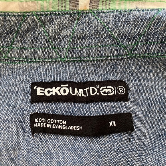 ECKO UNLTD Green & Yellow Plaid Short Sleeve Collared Shirt Men XL - Picture 7 of 8